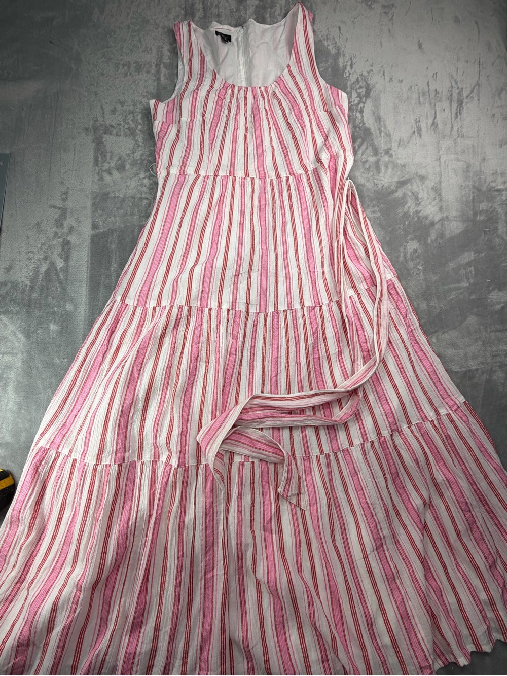 100%Cotton Talbots Pink anTiered Sundress MaxiDress Summer Party Guest Wedding 8